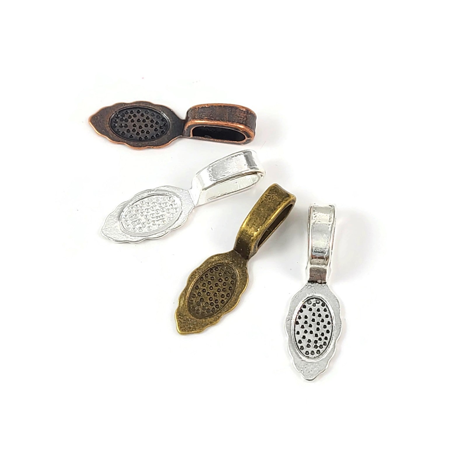 10 glue-on bails, Leaf flat pad