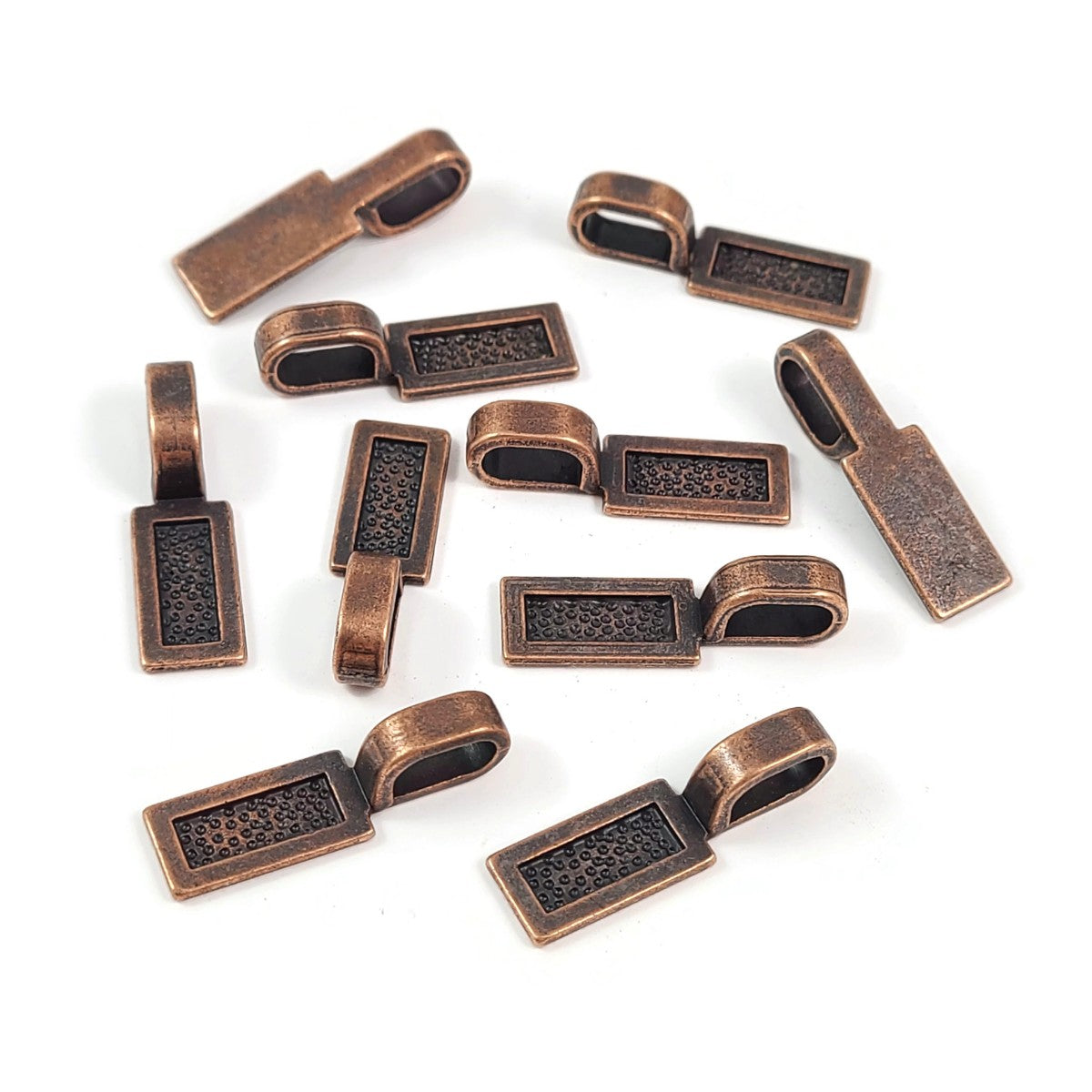 10 glue-on bails, Rectangle flat pad, Copper