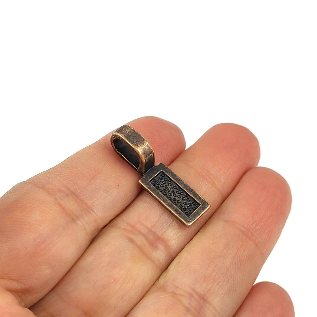 10 glue-on bails, Rectangle flat pad, Copper