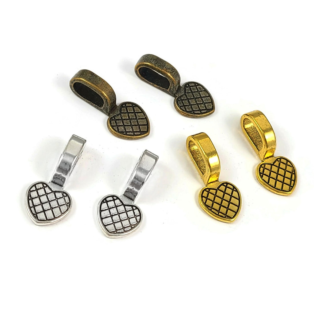 5 glue-on bails, Heart flat pad