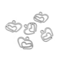 2 pendentifs double coeurs en acier inoxydable