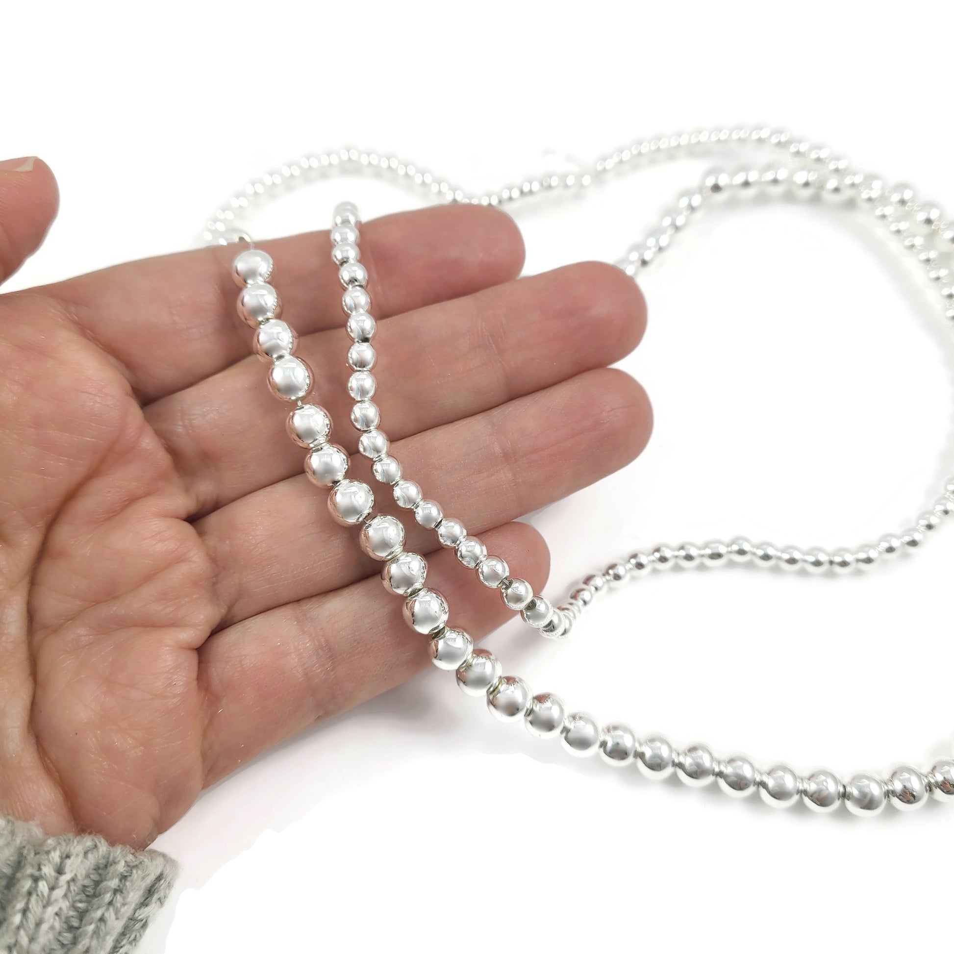 Perles rondes en hématite argenté