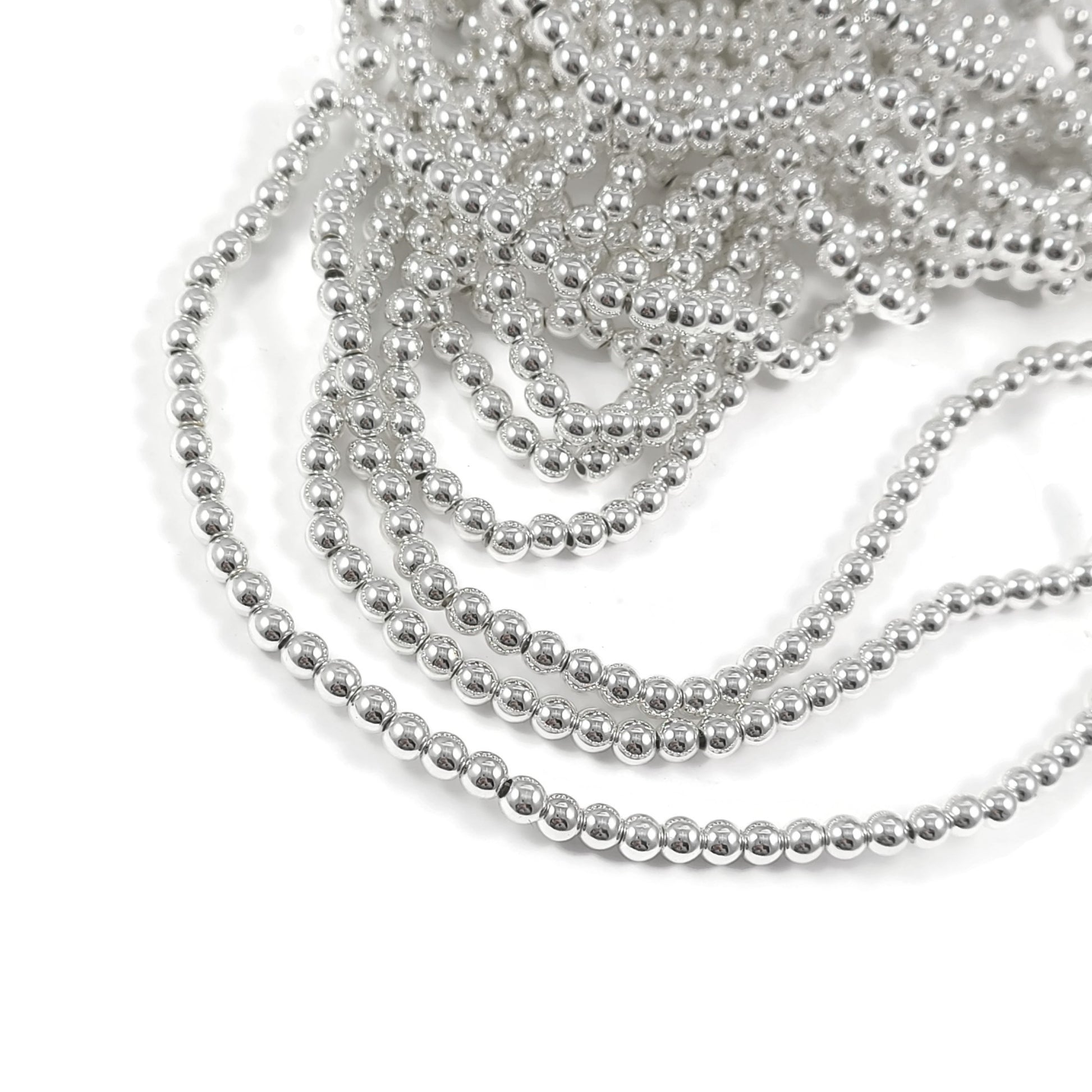 Perles rondes en hématite argenté