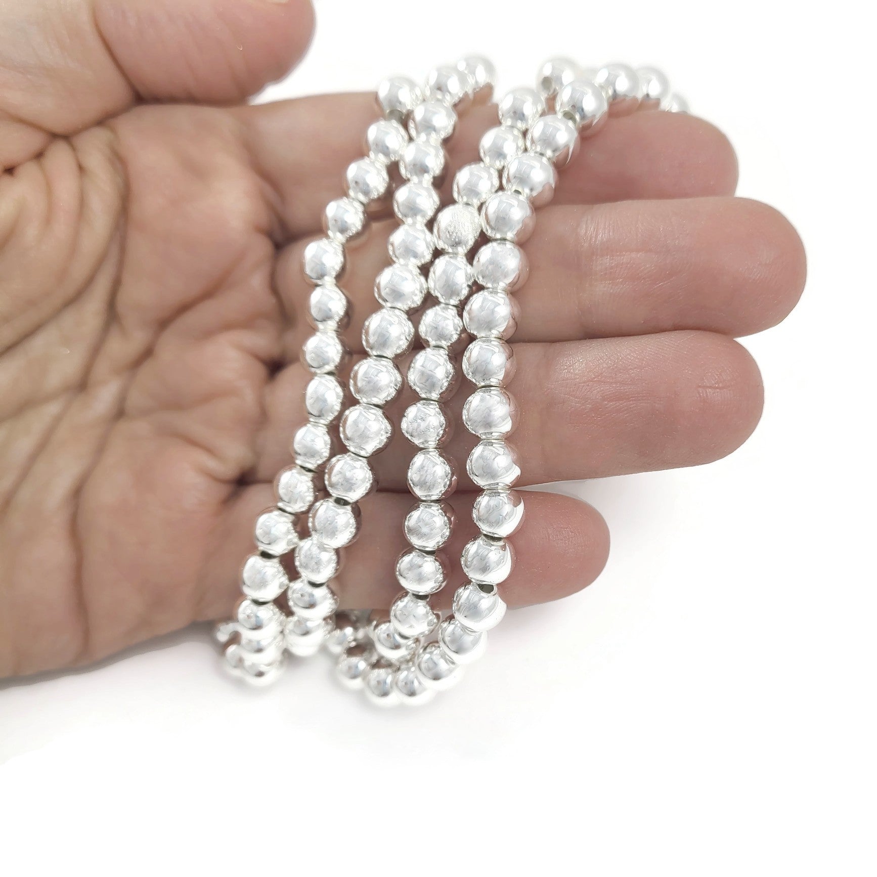 Perles rondes en hématite argenté