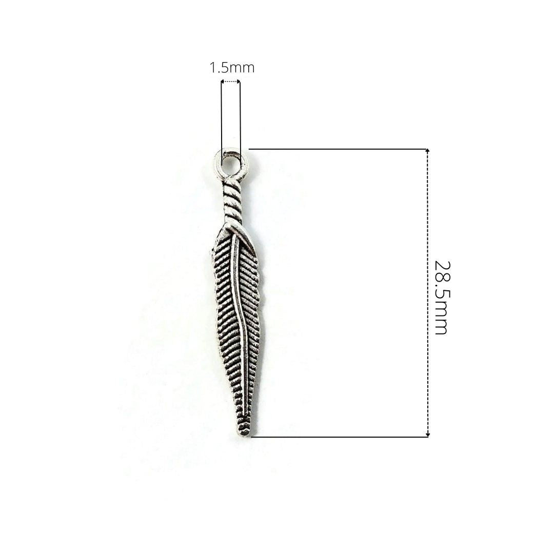 10 Pendentifs plume argent de 29mm - Sans nickel, sans plomb et sans cadmium