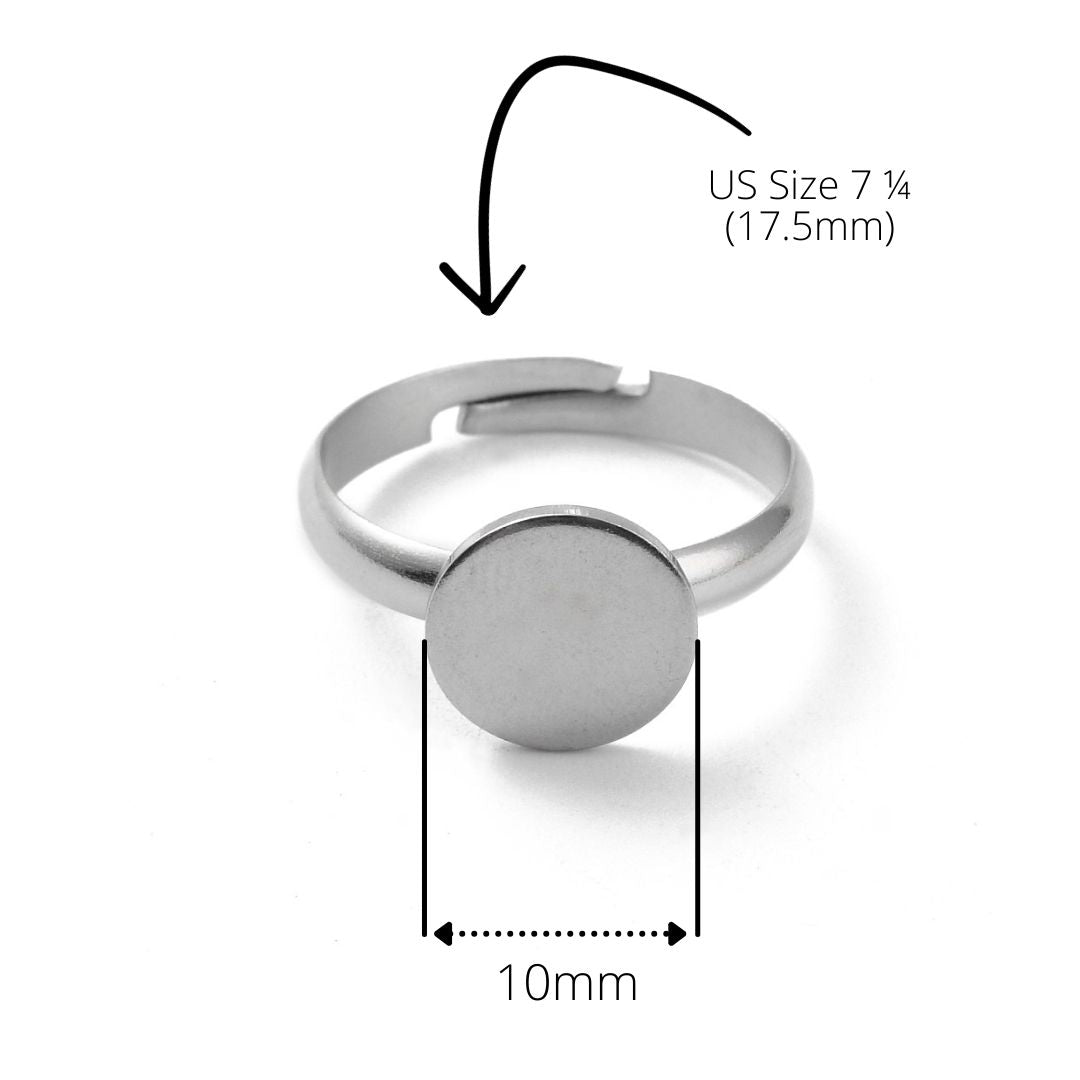 Bague ajustable avec support 10mm en acier inoxydable