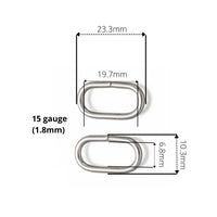 Gros anneau oval argent en acier inoxydable 19x10mm, lot de 10pcs
