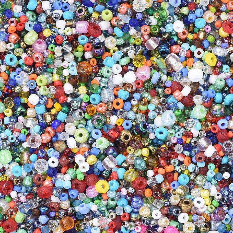 Mélange de perles de rocaille, Méli-mélo de couleurs et grandeurs, 60g