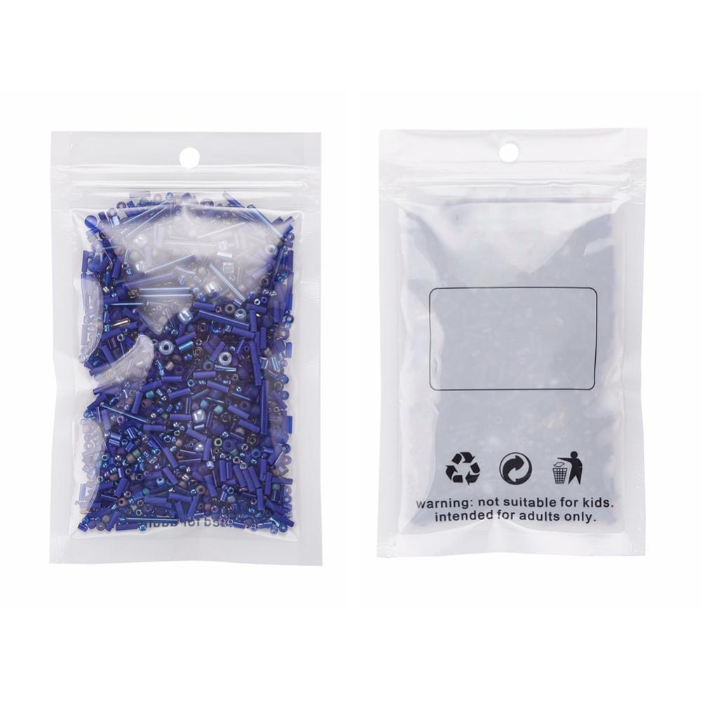 Blue glass seed bead grab bag, Mixed shapes