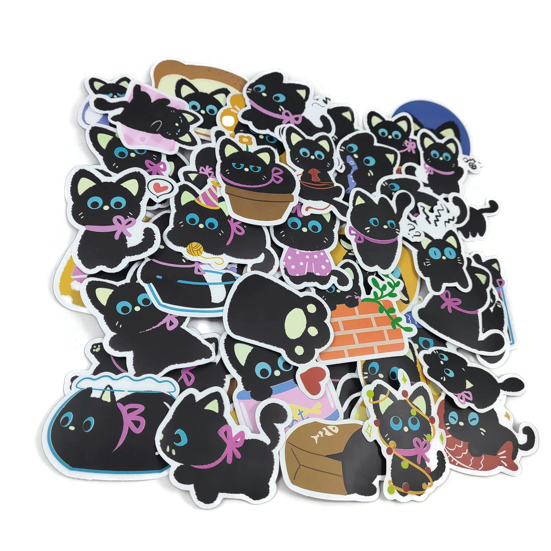 50 cute black cat vinyl sticker pack