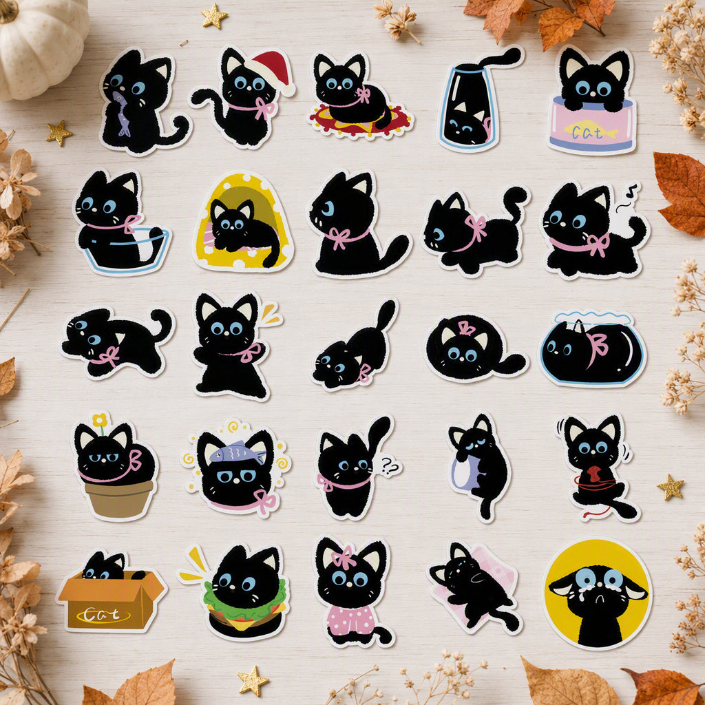 50 cute black cat vinyl sticker pack