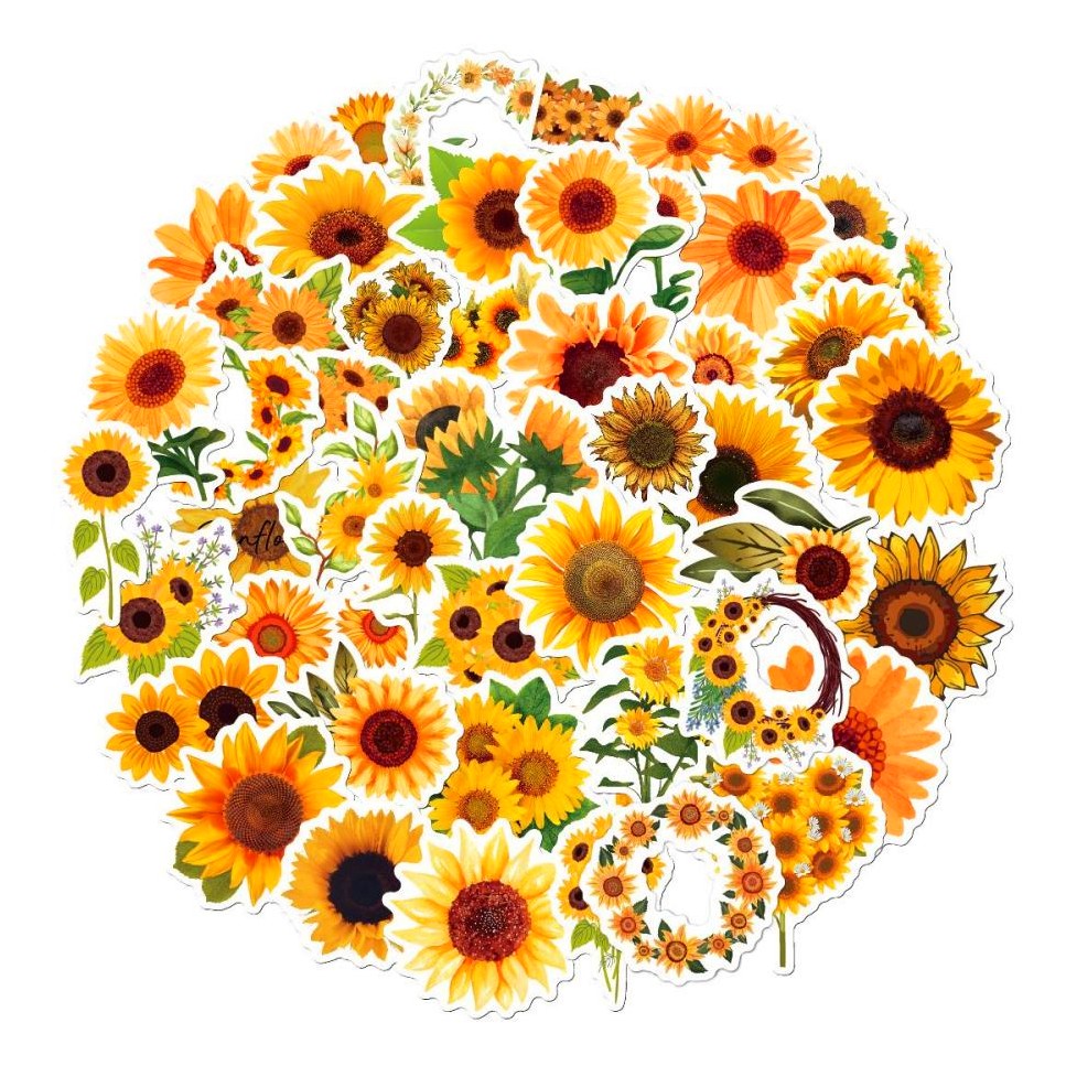 50 autocollants tournesols en vinyle
