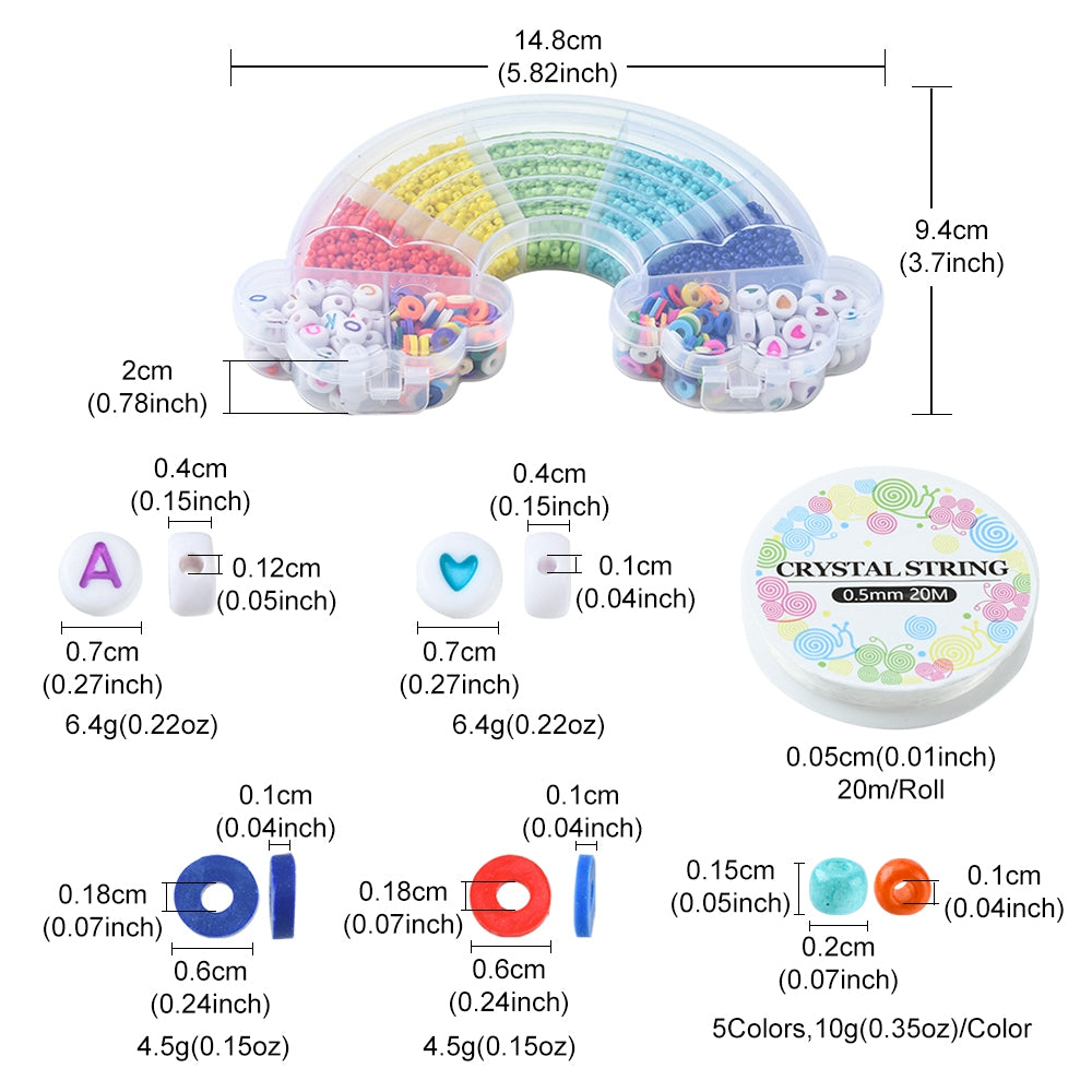 Cute beads kit, Rainbow shaped box, Assorted acrylic and glass seed beads