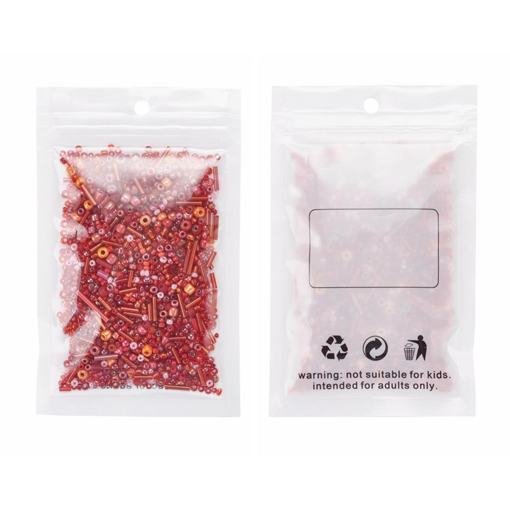 Red glass seed bead grab bag, Mixed shapes
