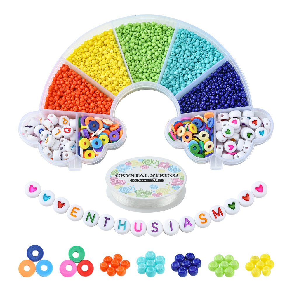 Cute beads kit, Rainbow shaped box, Assorted acrylic and glass seed beads