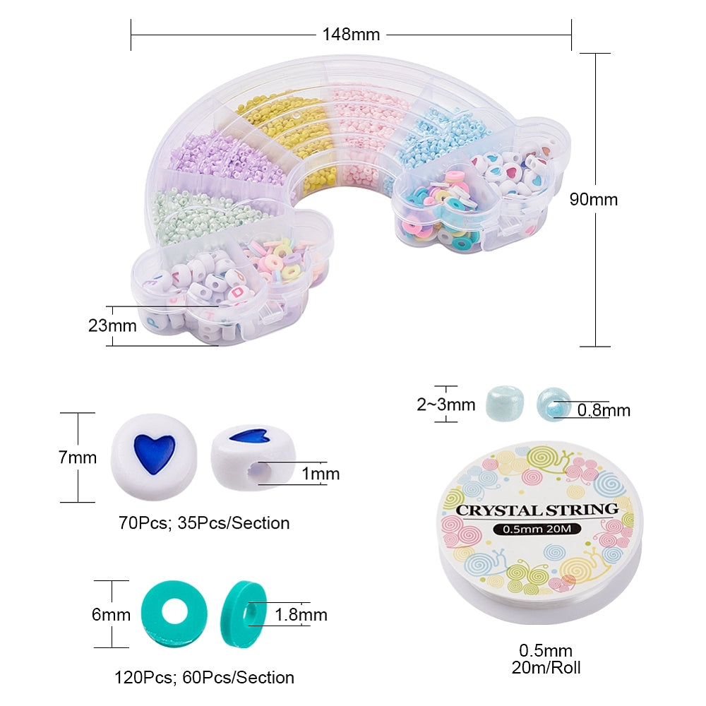 Pastel beads kit, Rainbow shaped box, Assorted acrylic and glass seed beads