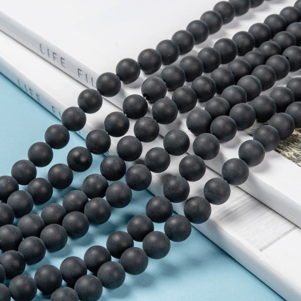 Pierres Naturelles Noires Givrées Rondes 6 ou 8mm