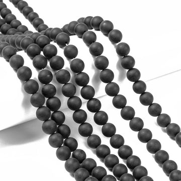 Pierres Naturelles Noires Givrées Rondes 6 ou 8mm