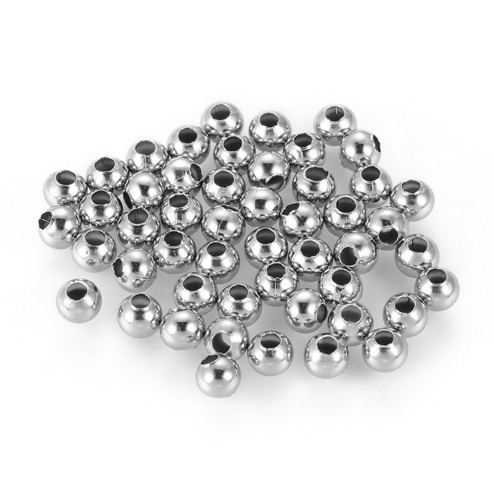 50 Round stainless steel spacer beads - 5 sizes available