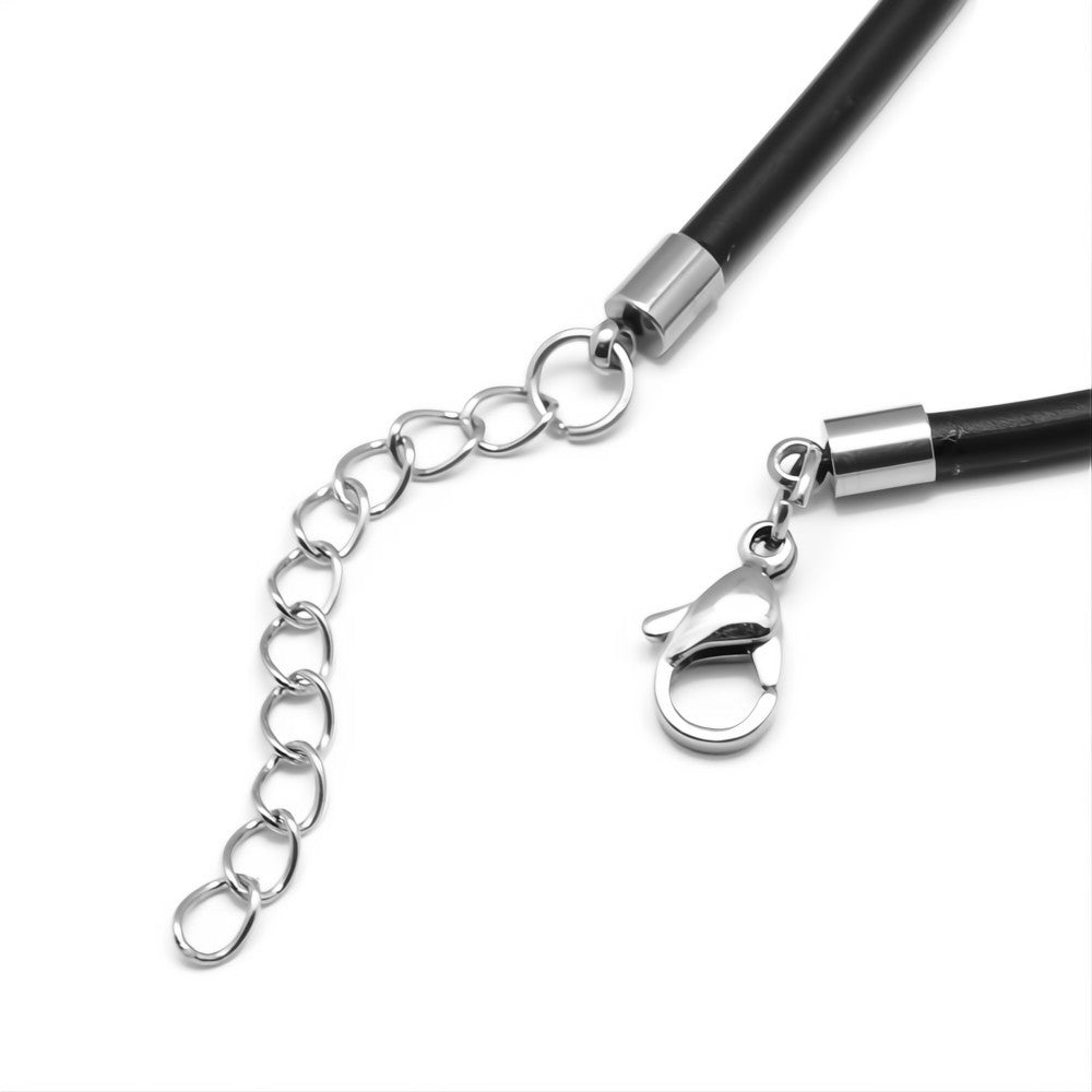 1 collier en cordon de cuir avec rallonge et fermoirs en acier inoxydable