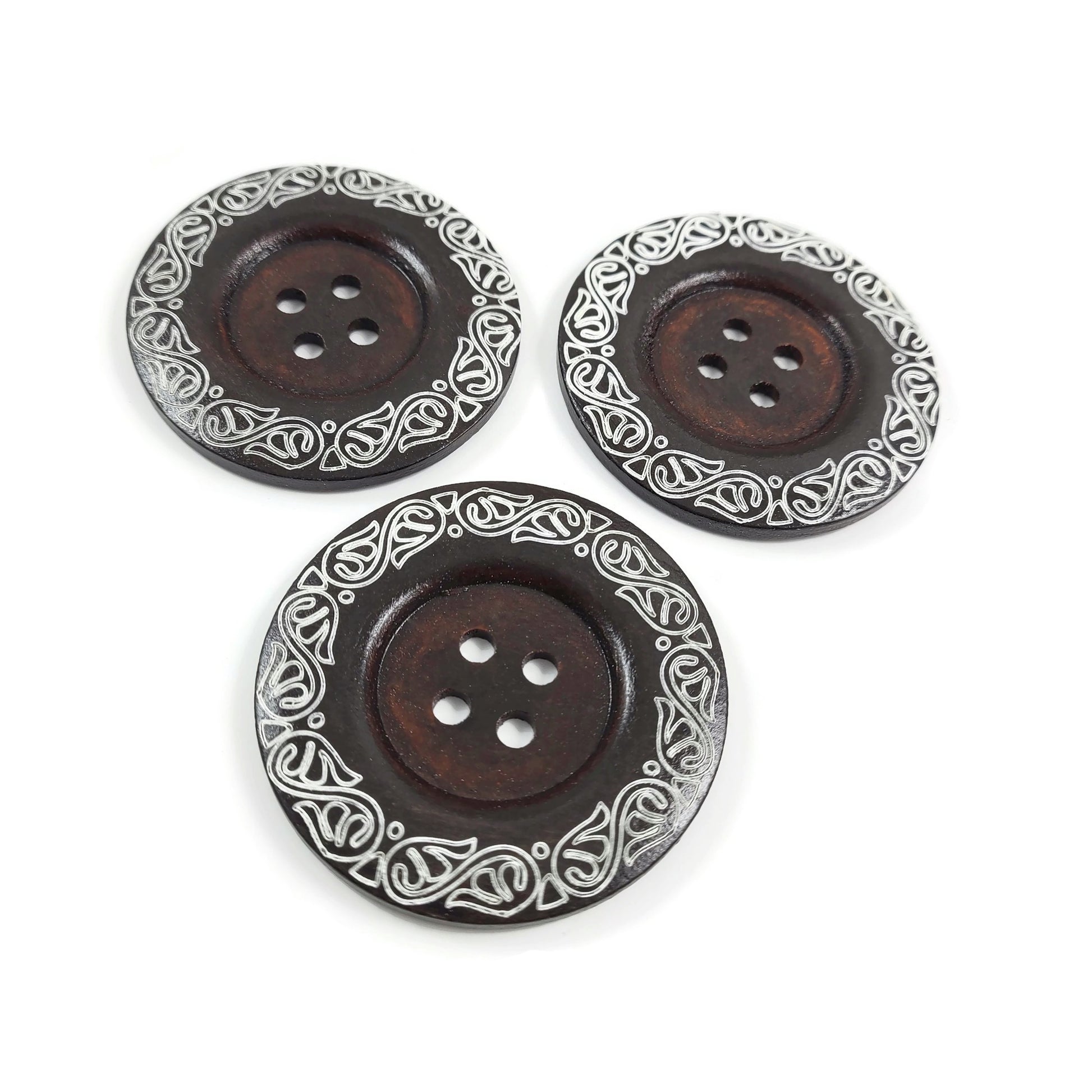 3 boutons en bois extra gros de 60mm - motif vigne