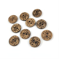 10 Brown Coconut Shell Buttons 15mm -  Wildflowers