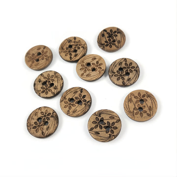 10 Brown Coconut Shell Buttons 15mm -  Wildflowers