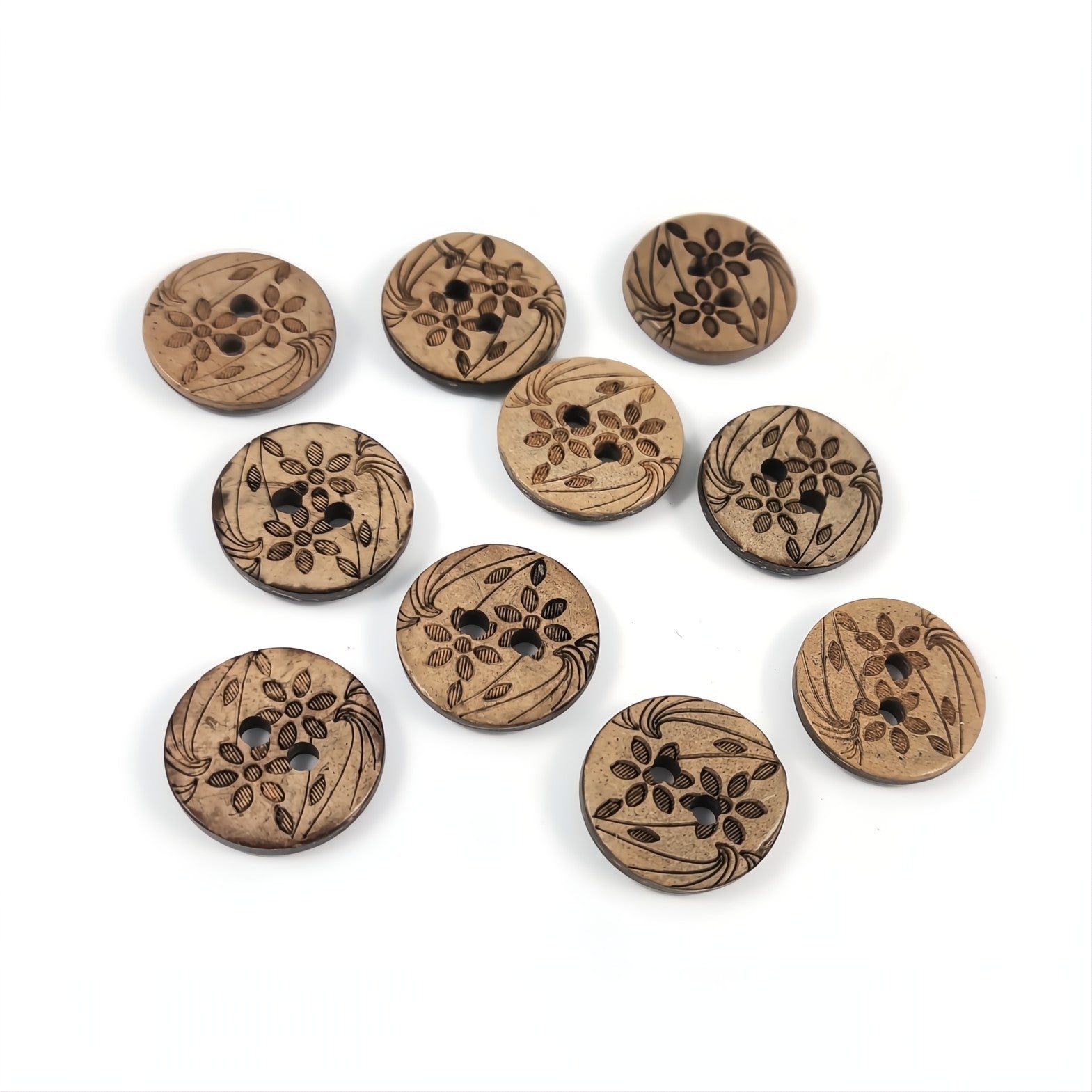 10 Brown Coconut Shell Buttons 15mm -  Wildflowers