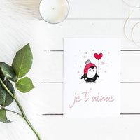 Carte JE T'AIME pingouin - Carte de St-Valentin à imprimer - Téléchargement instantané