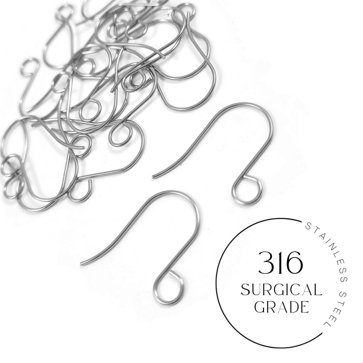Surgical Stainless Steel Earring Hooks 21 Gauge Ball Coil 316 