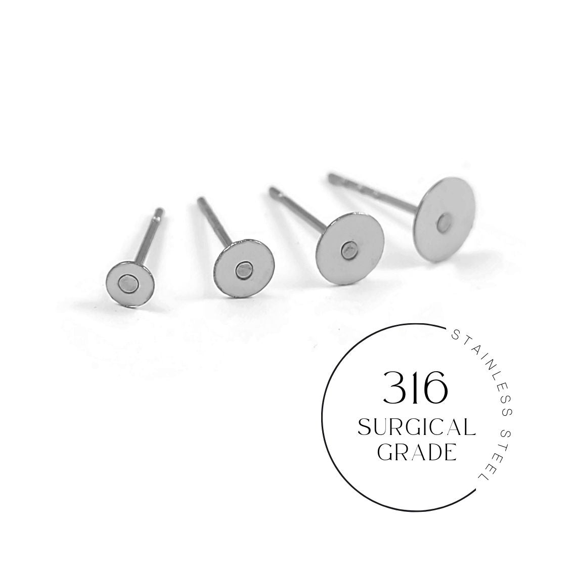 50 Tiges pour boucle d'oreille en acier inoxydable chirurgical -  plaque de 3mm, 4mm, 5mm, 6mm