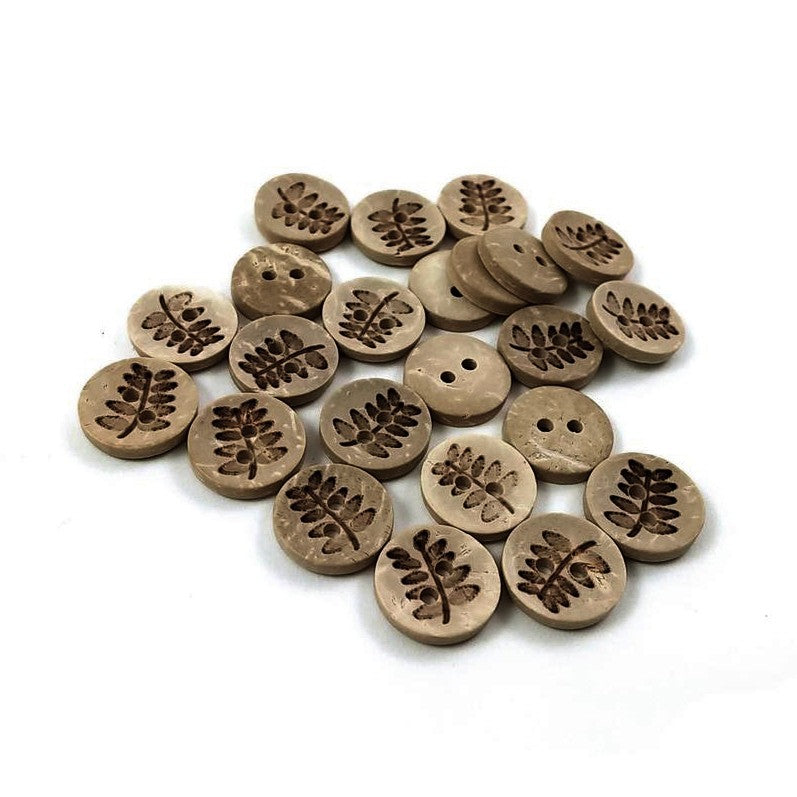 10 Coconut Shell Buttons 12mm - Rustic Fern