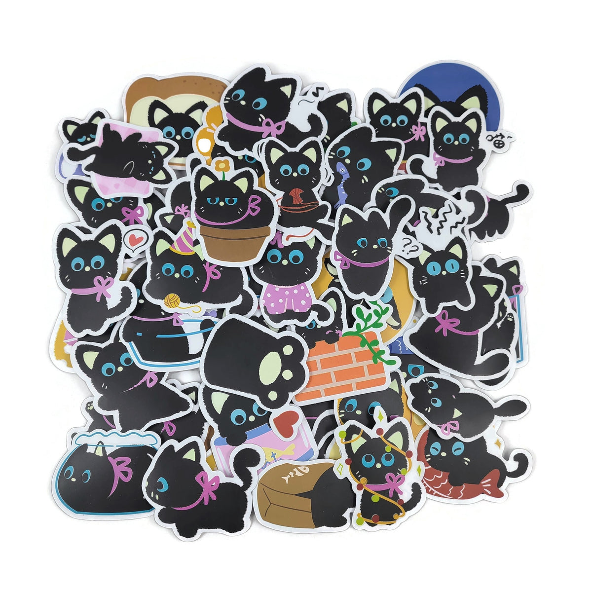 50 cute black cat vinyl sticker pack