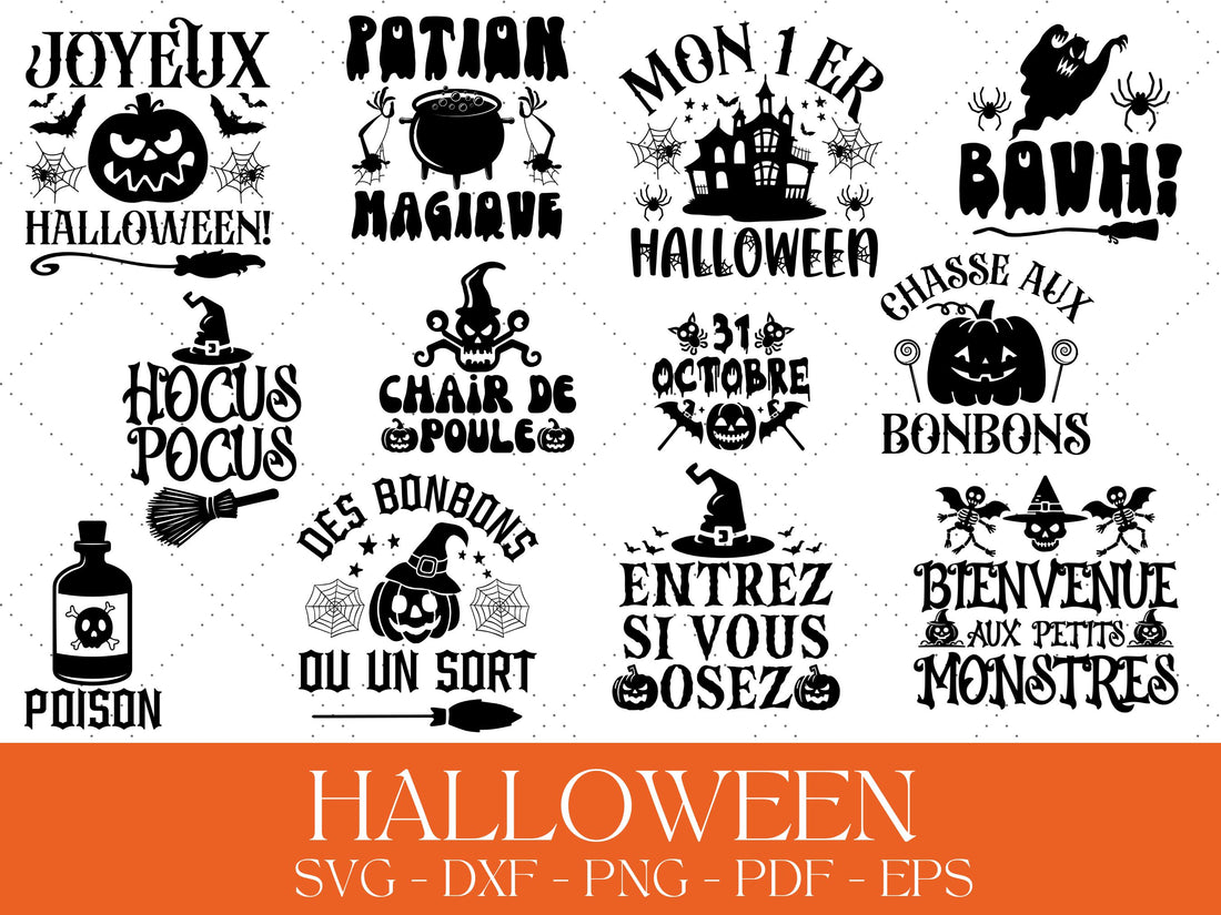 Assortiment HALLOWEEN, Lot de fichiers de découpe SVG, PNG pour impression