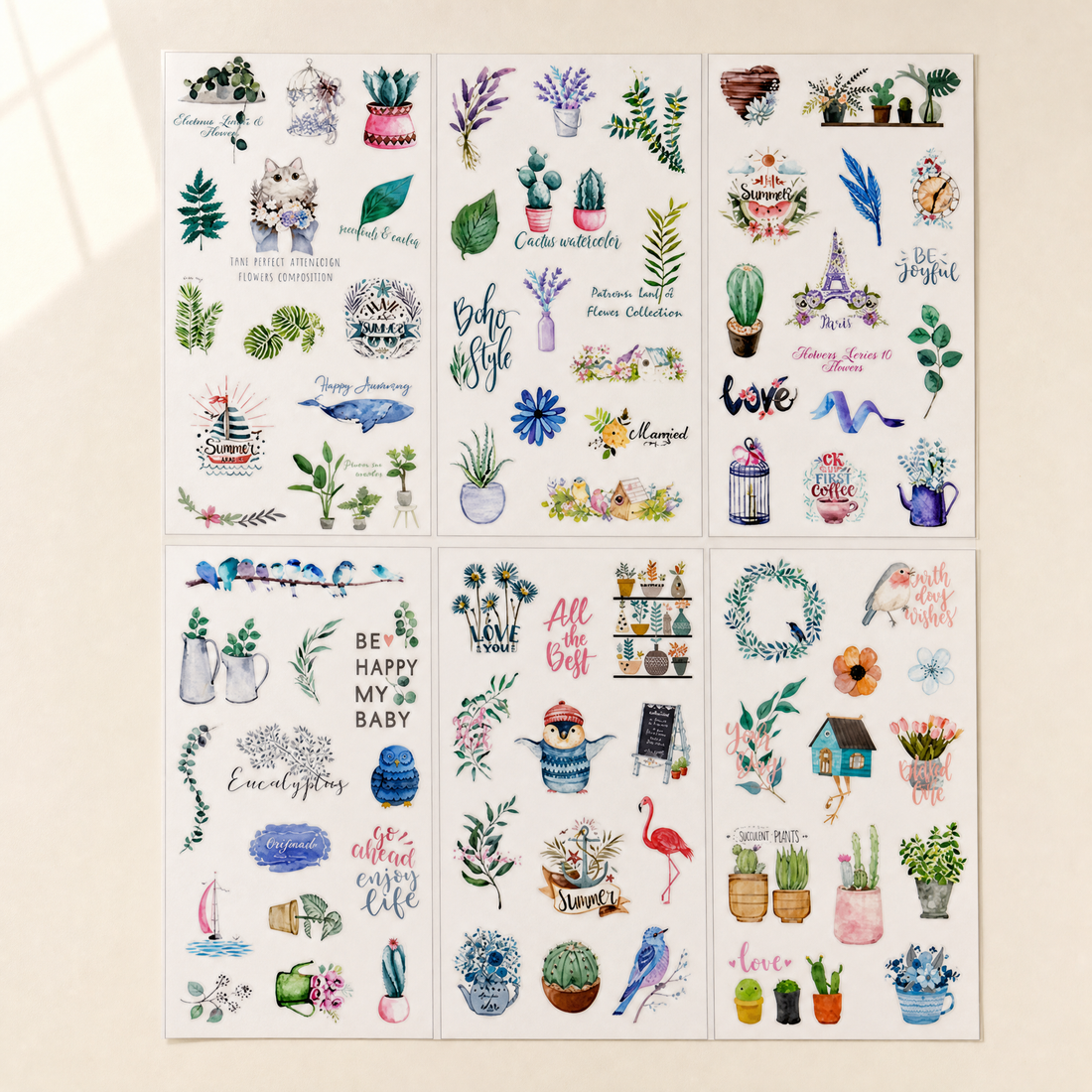 6 feuilles d'autocollants - Plantes et animaux