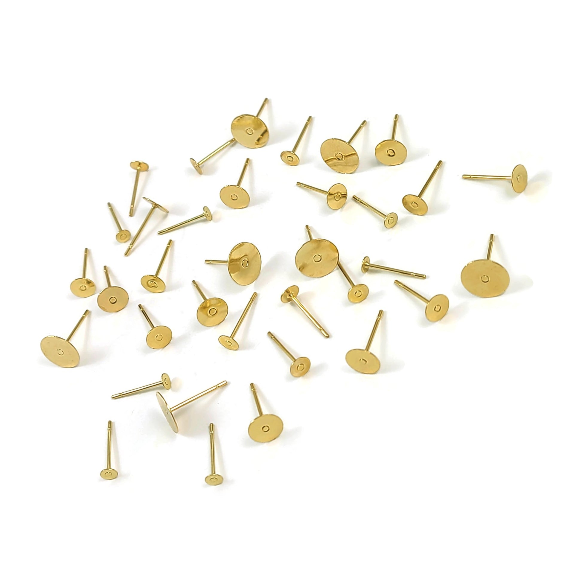 50 Gold Stainless Steel Flat Pad Stud Earring Posts