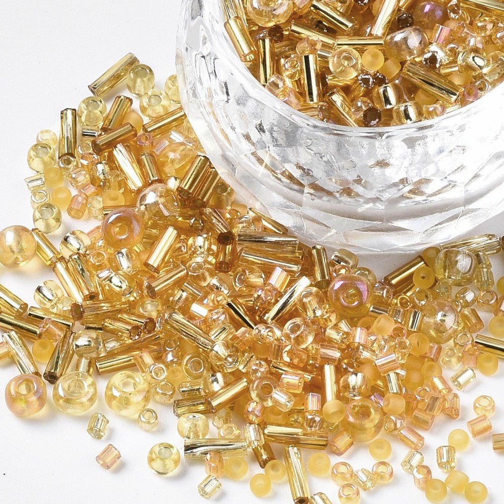 Golden glass seed bead grab bag, Mixed shapes