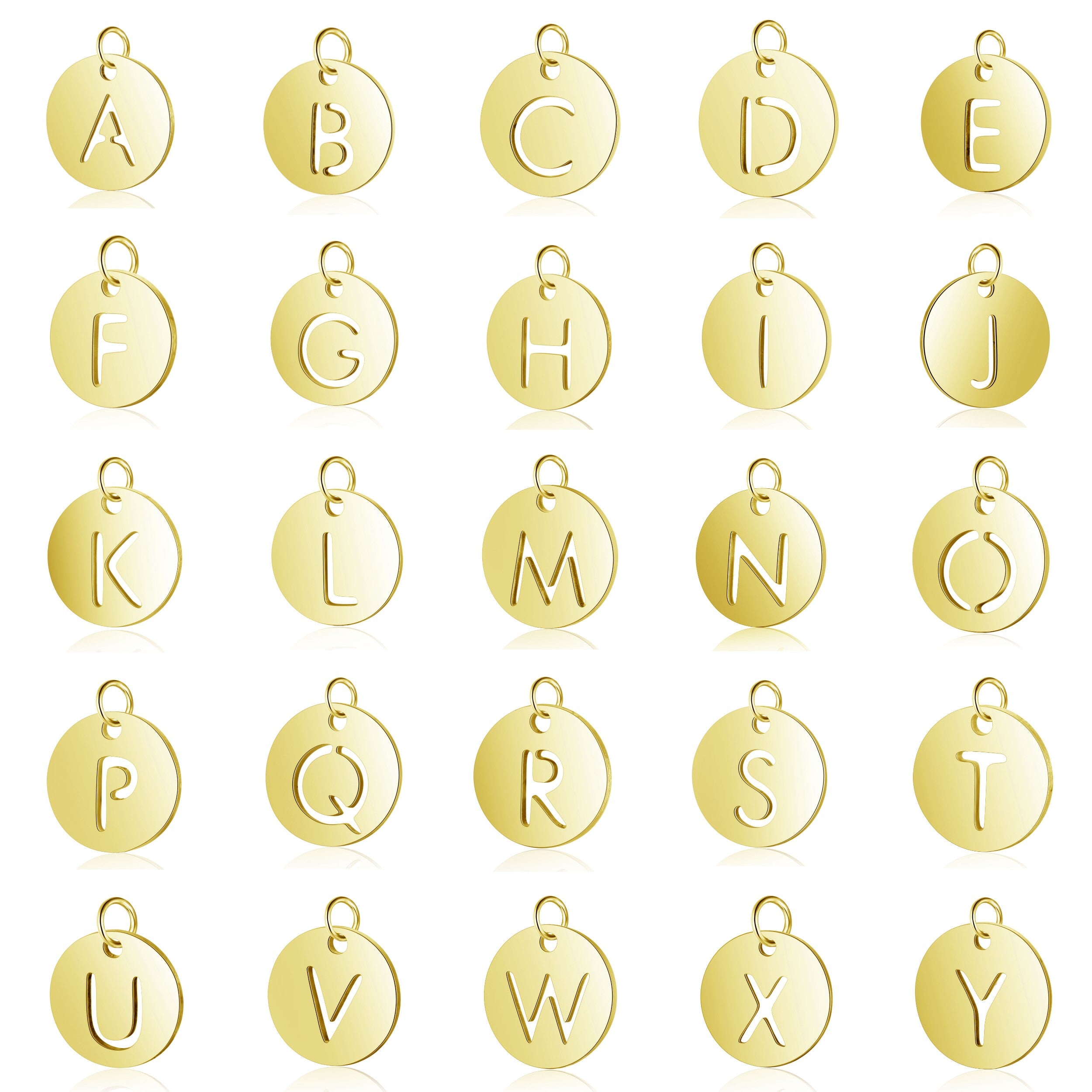 Gold stainless steel coin letter charm for personalized jewelry making