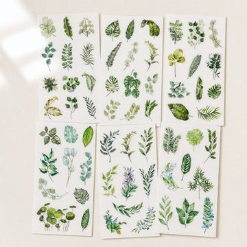 6 feuilles d'autocollants - Feuillages verts