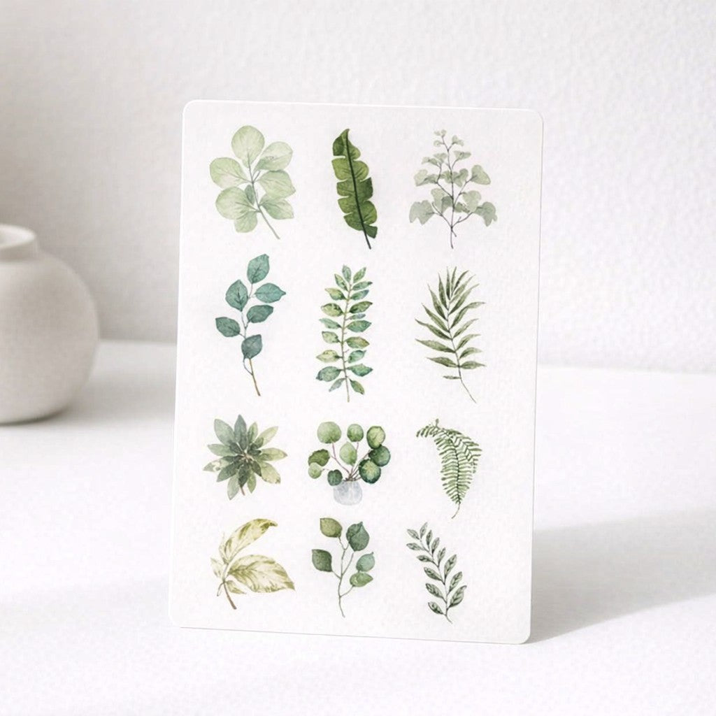 6 feuilles d'autocollants - Feuillages verts
