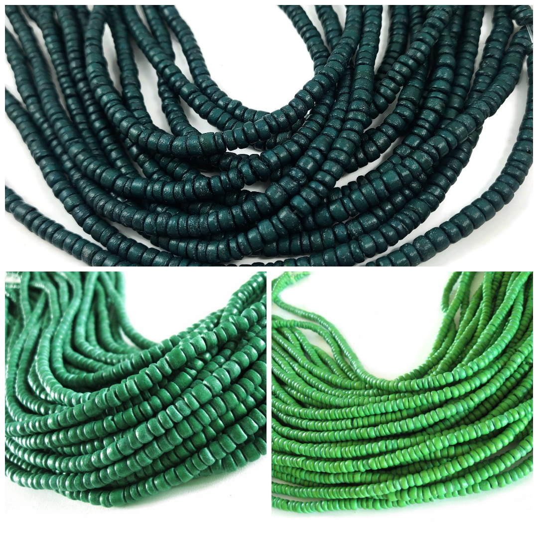 120 perles de bois de coco vert mousse en rondelle de 4-5mm