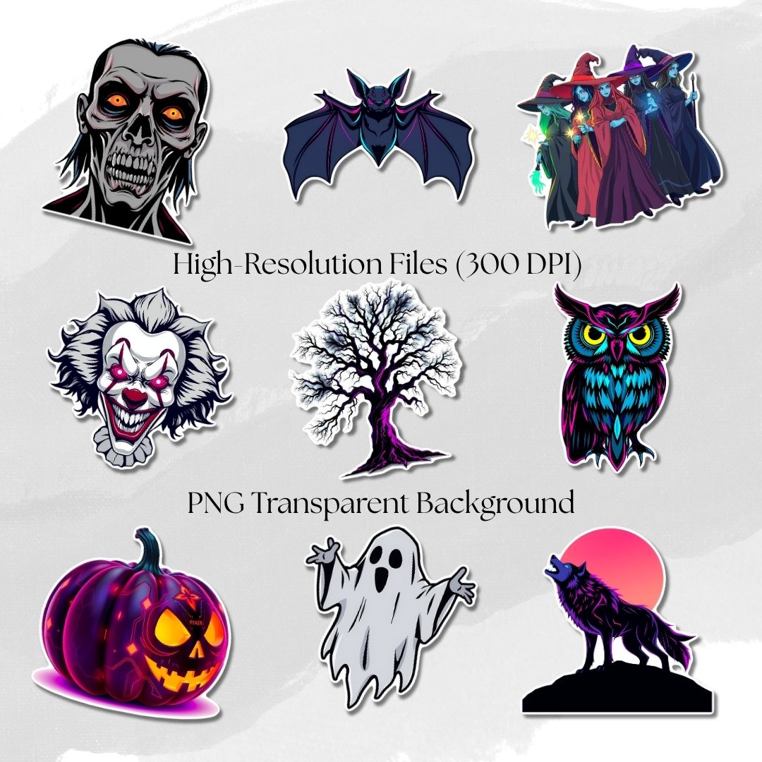 Halloween - Lot de 12 autocollants PNG