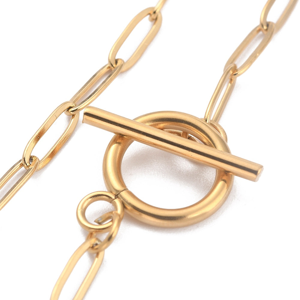 1 Stainless steel gold paperclip chain bracelet, Toggle clasp