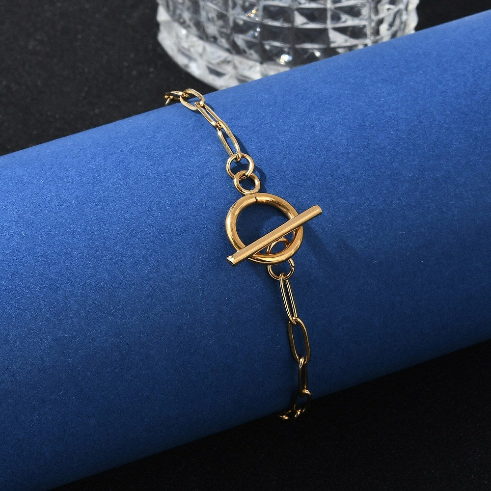 1 Stainless steel gold paperclip chain bracelet, Toggle clasp