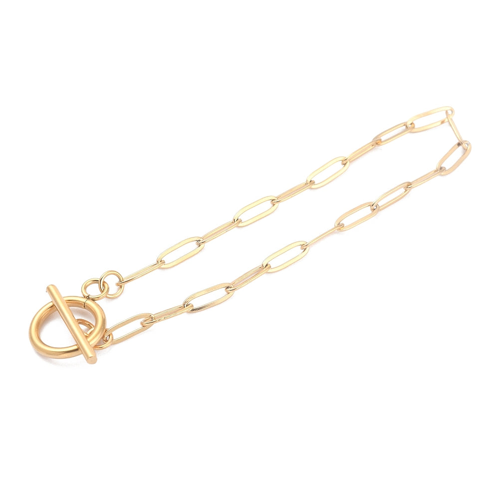 1 Stainless steel gold paperclip chain bracelet, Toggle clasp