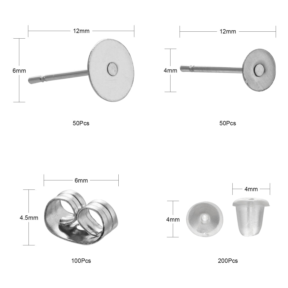 Earring making kit, Posts and backs 400pcs, Stainless steel jewelry findings
