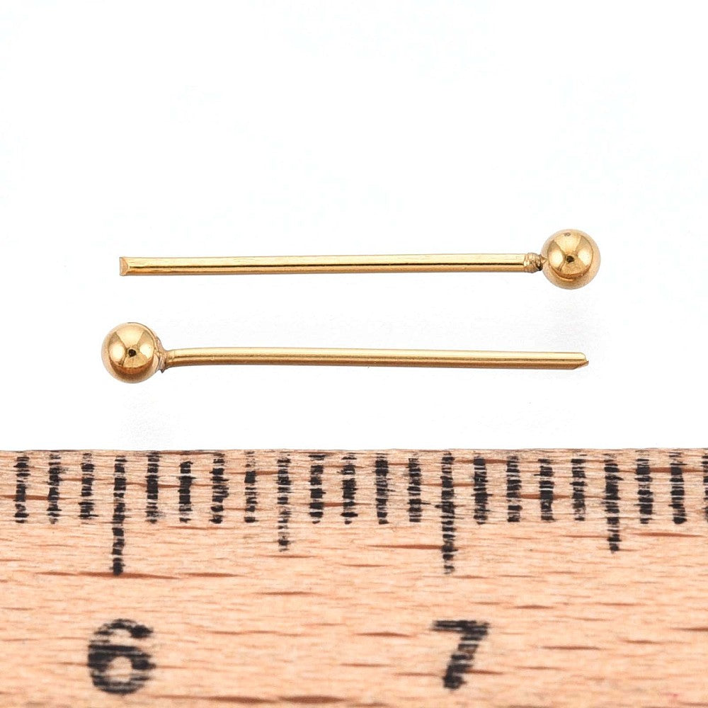 10 PVD Gold Plated Stainless Steel Ball Head pins - 24 gauge