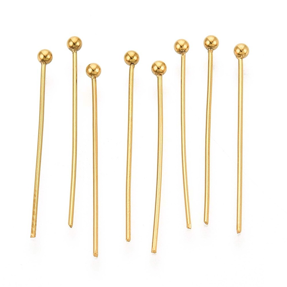 10 PVD Gold Plated Stainless Steel Ball Head pins - 24 gauge