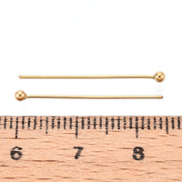 10 goupilles à tête sphérique en acier inoxydable plaqué or PVD - calibre 24