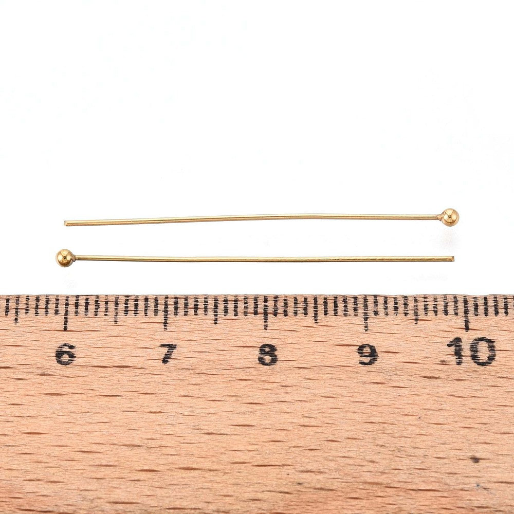 10 goupilles à tête sphérique en acier inoxydable plaqué or PVD - calibre 24